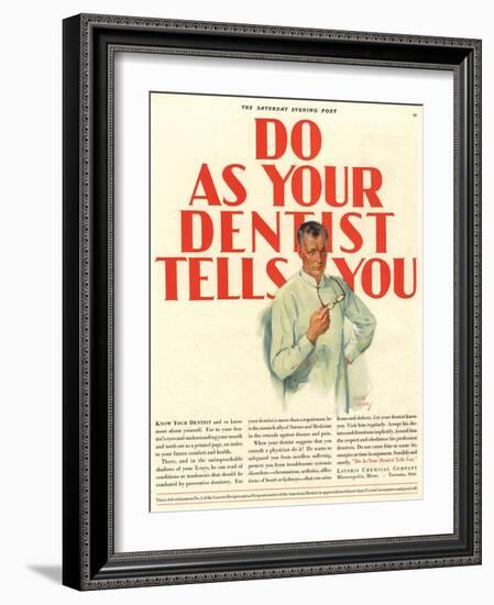 Dentists Lavoris Do As Your Dentist Tells You, USA, 1920-null-Framed Giclee Print