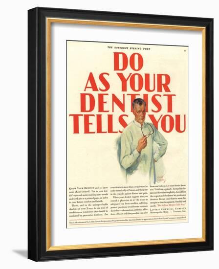 Dentists Lavoris Do As Your Dentist Tells You, USA, 1920-null-Framed Giclee Print