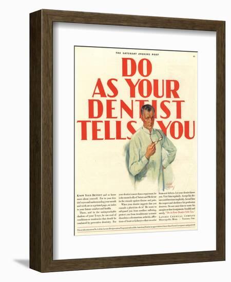 Dentists Lavoris Do As Your Dentist Tells You, USA, 1920-null-Framed Giclee Print