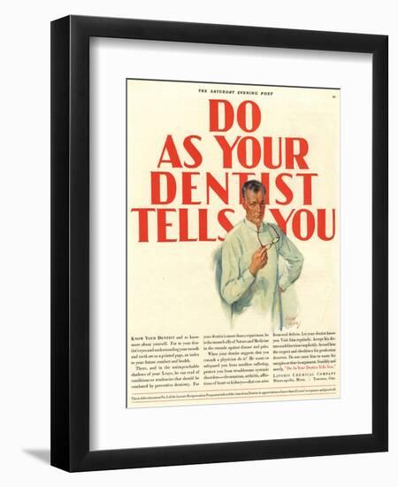 Dentists Lavoris Do As Your Dentist Tells You, USA, 1920-null-Framed Giclee Print