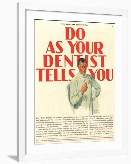 Dentists Lavoris Do As Your Dentist Tells You, USA, 1920-null-Framed Giclee Print