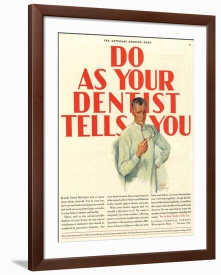 Dentists Lavoris Do As Your Dentist Tells You, USA, 1920-null-Framed Giclee Print