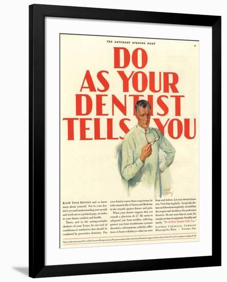 Dentists Lavoris Do As Your Dentist Tells You, USA, 1920-null-Framed Giclee Print