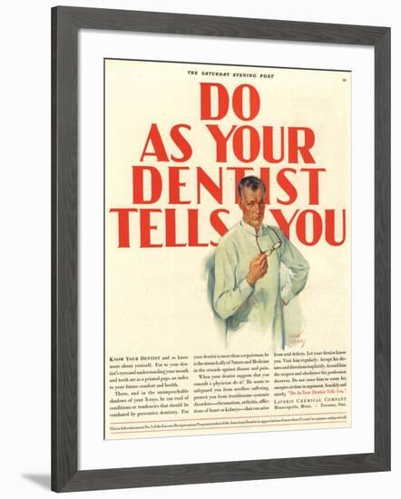 Dentists Lavoris Do As Your Dentist Tells You, USA, 1920-null-Framed Giclee Print