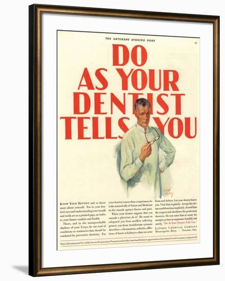 Dentists Lavoris Do As Your Dentist Tells You, USA, 1920-null-Framed Giclee Print