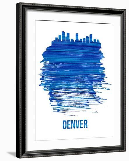 Denver Brush Stroke Skyline - Blue-NaxArt-Framed Art Print