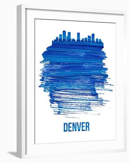 Denver Brush Stroke Skyline - Blue-NaxArt-Framed Art Print