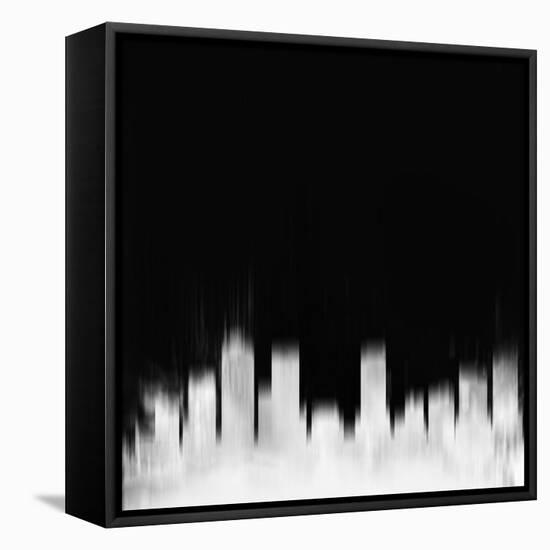 Denver City Skyline - White-NaxArt-Framed Stretched Canvas