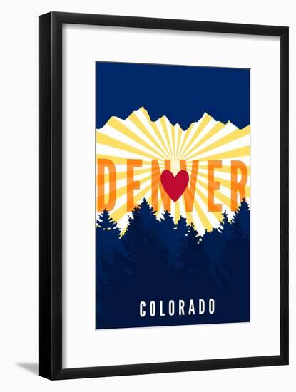 Denver, Colorado - Heart and Treeline (Vertical)-Lantern Press-Framed Art Print