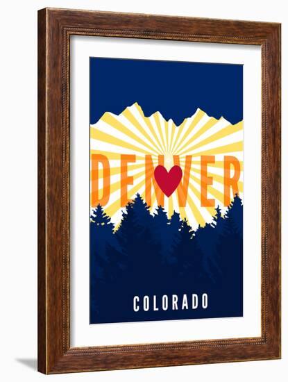 Denver, Colorado - Heart and Treeline (Vertical)-Lantern Press-Framed Art Print