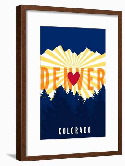 Denver, Colorado - Heart and Treeline (Vertical)-Lantern Press-Framed Art Print