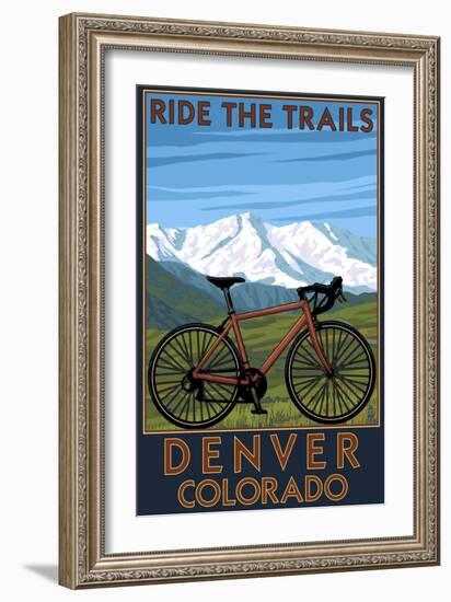 Denver, Colorado - Mountain Bike Scene-Lantern Press-Framed Art Print
