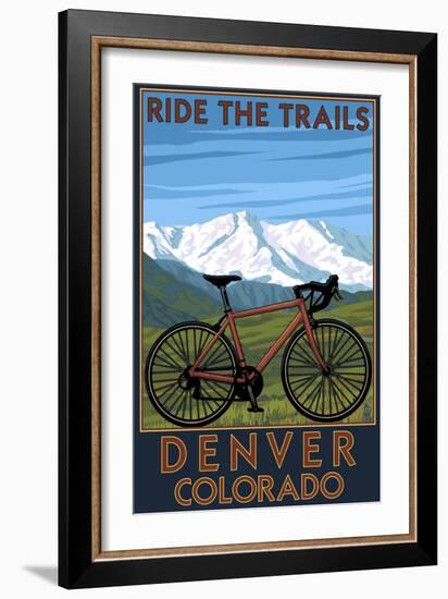 Denver, Colorado - Mountain Bike Scene-Lantern Press-Framed Art Print