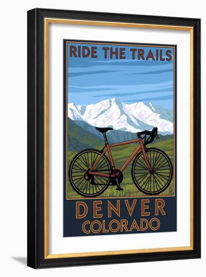 Denver, Colorado - Mountain Bike Scene-Lantern Press-Framed Art Print