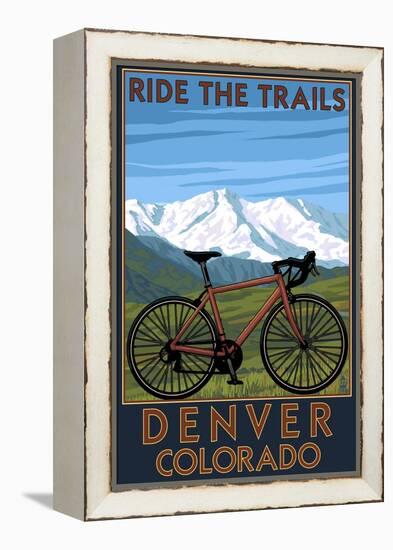 Denver, Colorado - Mountain Bike Scene-Lantern Press-Framed Stretched Canvas