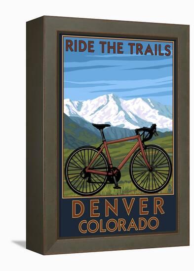 Denver, Colorado - Mountain Bike Scene-Lantern Press-Framed Stretched Canvas