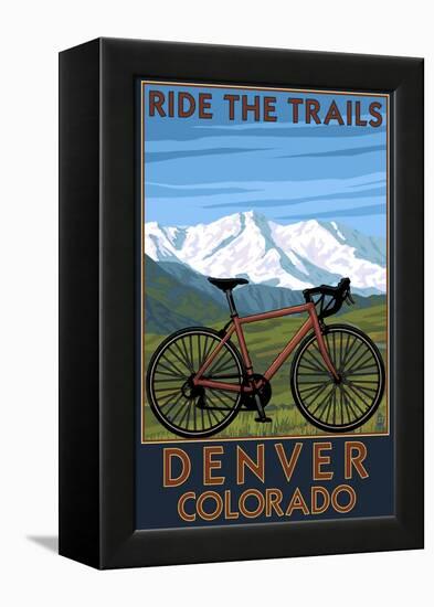 Denver, Colorado - Mountain Bike Scene-Lantern Press-Framed Stretched Canvas