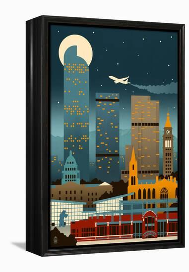 Denver, Colorado - Retro Skyline (no text)-Lantern Press-Framed Stretched Canvas