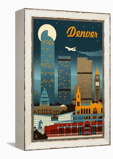 Denver, Colorado - Retro Skyline-Lantern Press-Framed Stretched Canvas