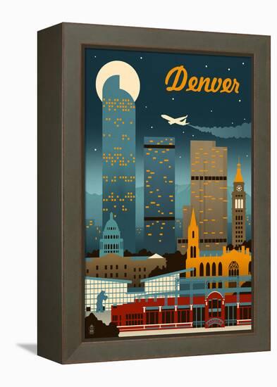 Denver, Colorado - Retro Skyline-Lantern Press-Framed Stretched Canvas