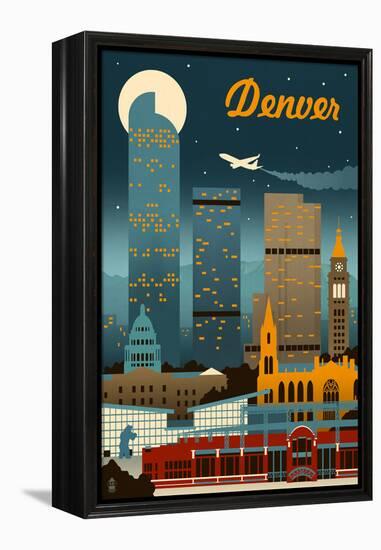 Denver, Colorado - Retro Skyline-Lantern Press-Framed Stretched Canvas