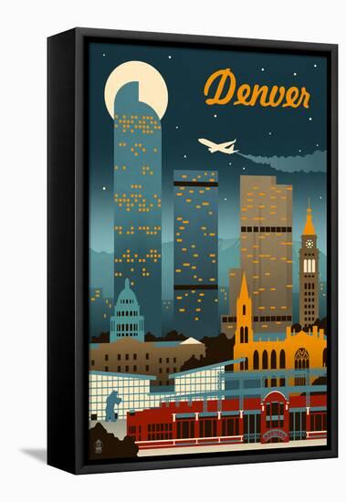 Denver, Colorado - Retro Skyline-Lantern Press-Framed Stretched Canvas