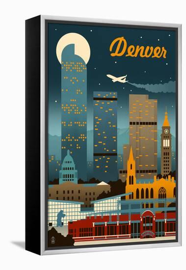 Denver, Colorado - Retro Skyline-Lantern Press-Framed Stretched Canvas