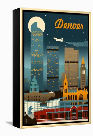 Denver, Colorado - Retro Skyline-Lantern Press-Framed Stretched Canvas