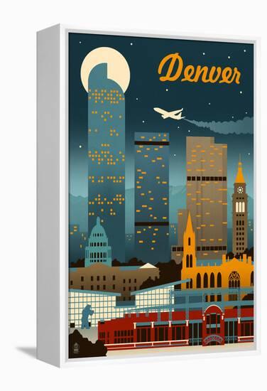 Denver, Colorado - Retro Skyline-Lantern Press-Framed Stretched Canvas