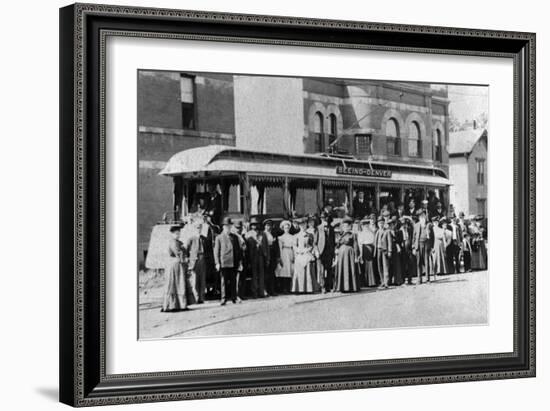 Denver, Colorado - Sightseeing Trolley with Crowd-Lantern Press-Framed Art Print