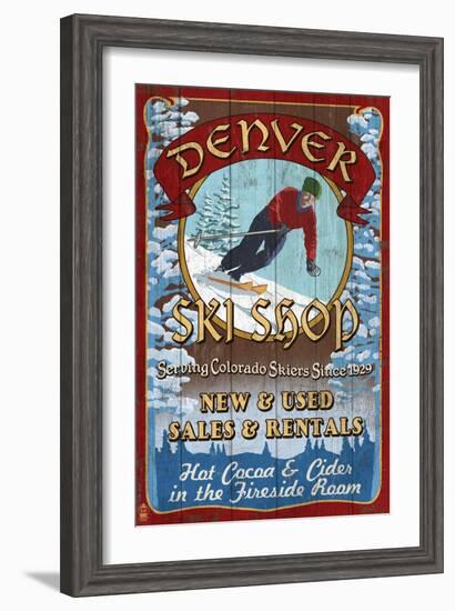 Denver, Colorado - Ski Shop Vintage Sign-Lantern Press-Framed Art Print