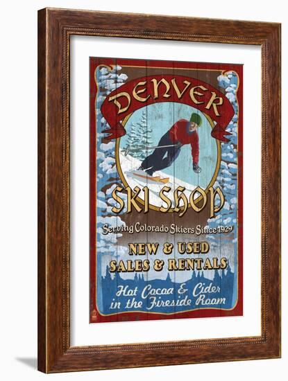 Denver, Colorado - Ski Shop Vintage Sign-Lantern Press-Framed Art Print