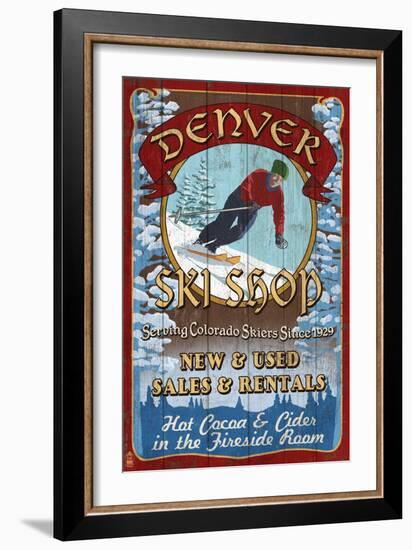 Denver, Colorado - Ski Shop Vintage Sign-Lantern Press-Framed Art Print