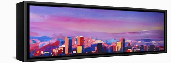 Denver Colorado Skyline with luminous Rocky Mounta-Markus Bleichner-Framed Stretched Canvas