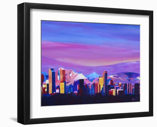 Denver Colorado Sunset Mood With Mountains-M Bleichner-Framed Art Print