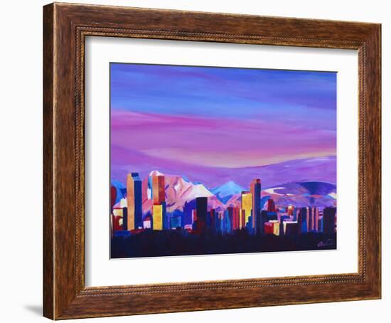 Denver Colorado Sunset Mood With Mountains-M Bleichner-Framed Art Print