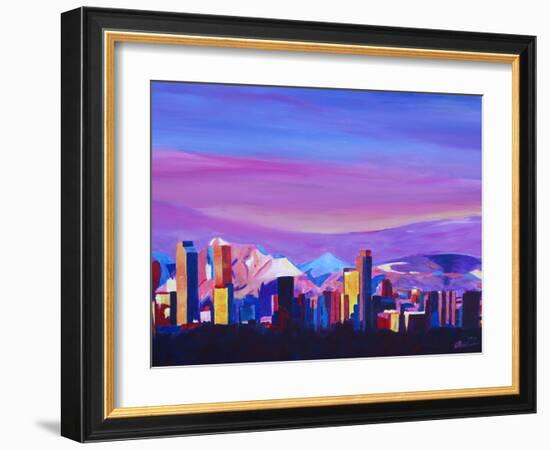 Denver Colorado Sunset Mood With Mountains-M Bleichner-Framed Art Print