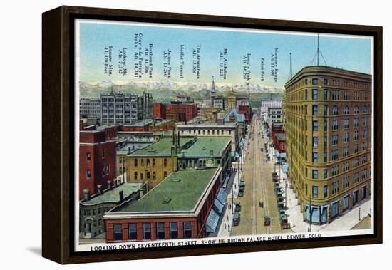 Denver, Colorado - View Down 17th Street Showing Brown Palace Hotel-Lantern Press-Framed Stretched Canvas