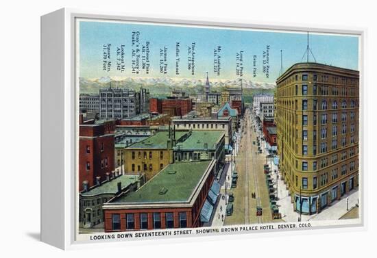 Denver, Colorado - View Down 17th Street Showing Brown Palace Hotel-Lantern Press-Framed Stretched Canvas