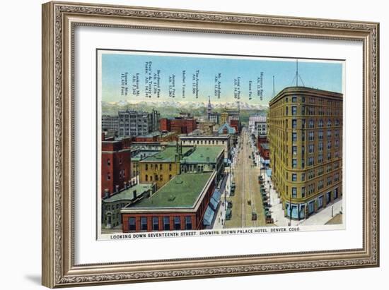 Denver, Colorado - View Down 17th Street Showing Brown Palace Hotel-Lantern Press-Framed Art Print