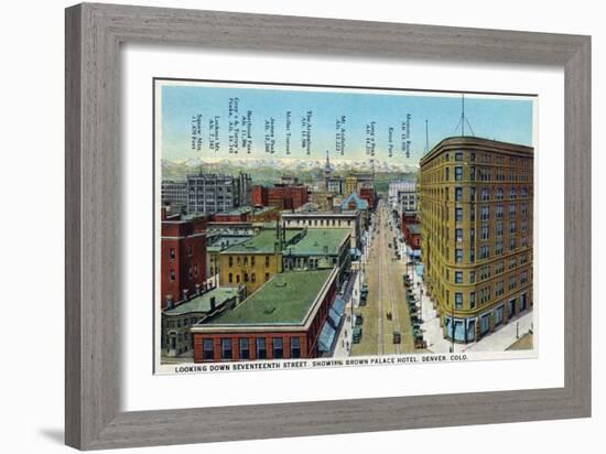 Denver, Colorado - View Down 17th Street Showing Brown Palace Hotel-Lantern Press-Framed Art Print