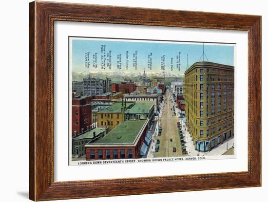 Denver, Colorado - View Down 17th Street Showing Brown Palace Hotel-Lantern Press-Framed Art Print