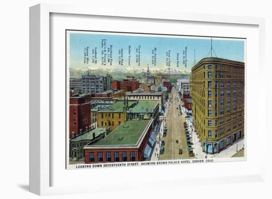 Denver, Colorado - View Down 17th Street Showing Brown Palace Hotel-Lantern Press-Framed Art Print