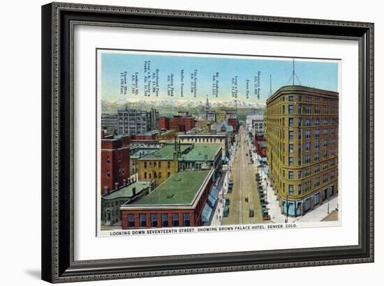 Denver, Colorado - View Down 17th Street Showing Brown Palace Hotel-Lantern Press-Framed Art Print