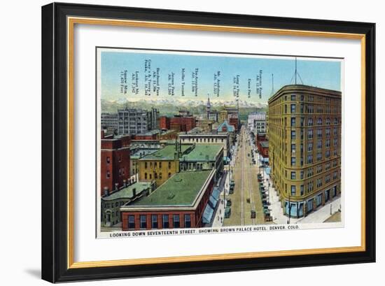 Denver, Colorado - View Down 17th Street Showing Brown Palace Hotel-Lantern Press-Framed Art Print