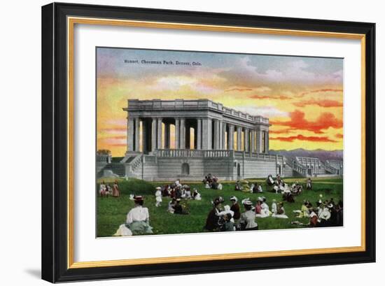 Denver, Colorado, View of a Sunset Scene in a Crowded Cheesman Park-Lantern Press-Framed Art Print
