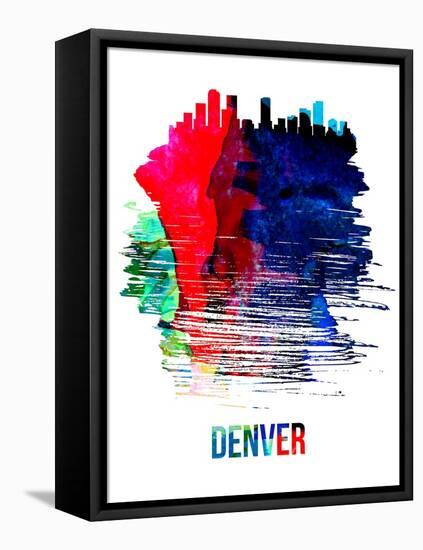 Denver Skyline Brush Stroke - Watercolor-NaxArt-Framed Stretched Canvas