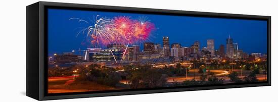 Denver Skyline Fireworks-Steve Gadomski-Framed Premier Image Canvas