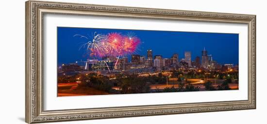 Denver Skyline Fireworks-Steve Gadomski-Framed Photographic Print