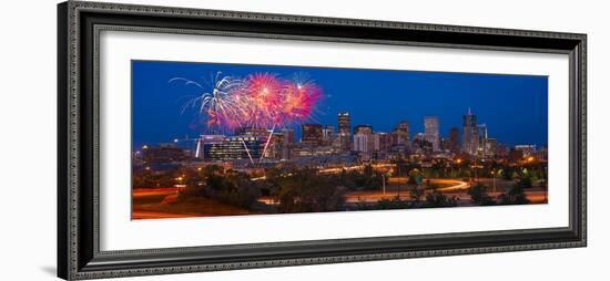 Denver Skyline Fireworks-Steve Gadomski-Framed Photographic Print